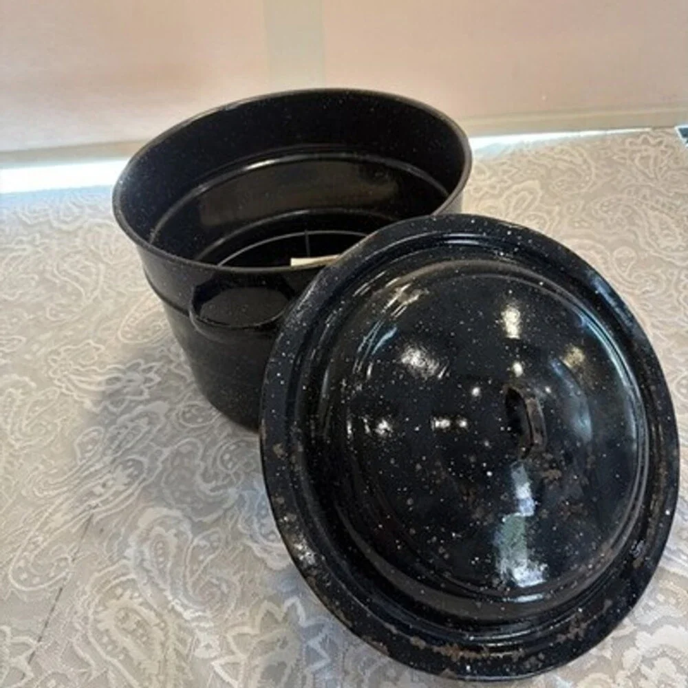 Granite Ware 21.5qt Speckled Black Enamel Water Bath Canning Pot w/Lid, Jar Rack